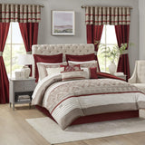 Madison Park Essentials Jelena Room in A Bag Faux Silk Comforter Classic Luxe All Season Down Alternative Bedding, Matching Bedskirt, Curtains, Decorative Pillows, Queen(90"x90"), Red, 24 Piece