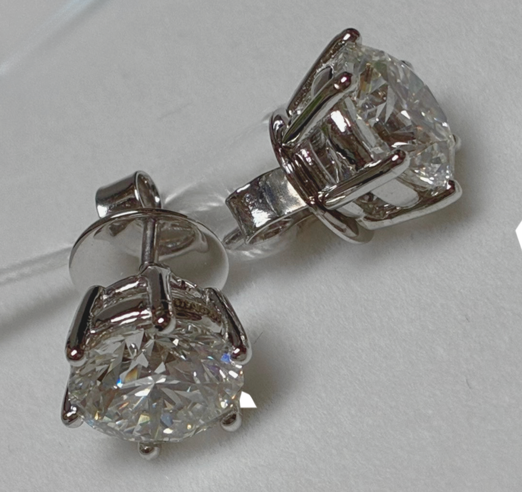 14K White Gold Round Cut Earring Studs 5.08 Total Carat Lab Grown E-F VVS1 Diamonds