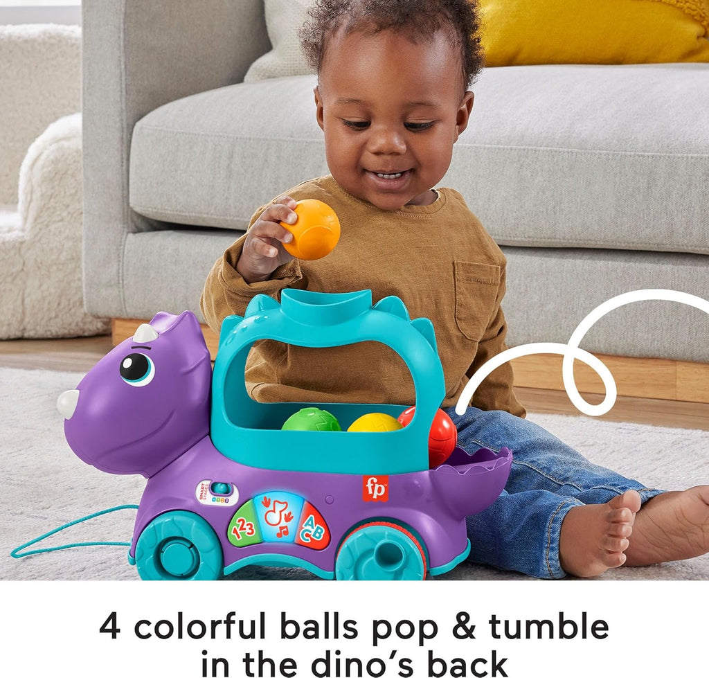 Fisher-Price Infant and Toddler Learning Toy, Dinosaur Ball Popper Pull Toy with Smart Stages Educational Content, Poppin’ Triceratops