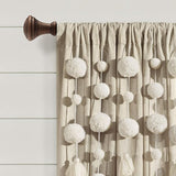 Lush Decor Boho Pom Tassel Window Curtain (Single Panel), 84 x 52 in (L x W), Dark Linen