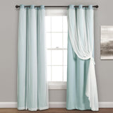 Lush Decor Sheer Grommet Curtains With Insulated Blackout Lining, Window Curtain Panels, Pair, 38"W x 84"L, Blue