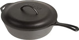 Lodge 4.73 litre / 5 quart Pre-Seasoned Cast Iron Deep Round Skillet / Frying Pan with Lid