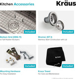 Kraus KBU11 20 inch Undermount Single Bowl 16 gauge Stainless Steel Kitchen Sink JE