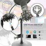 Pyle PDMIKT100 USB Microphone Podcast Recording Kit - Audio Recording Cardioid Condenser Mic w/Stand, Gooseneck Pop Filter, For Gaming, Desktop,Streaming, Studio, Works w/Windows PC, Laptop, Mac