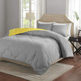 Comfort Spaces Vixie Reversible Comforter Set  GreyYellow Full Queen 3 Piece