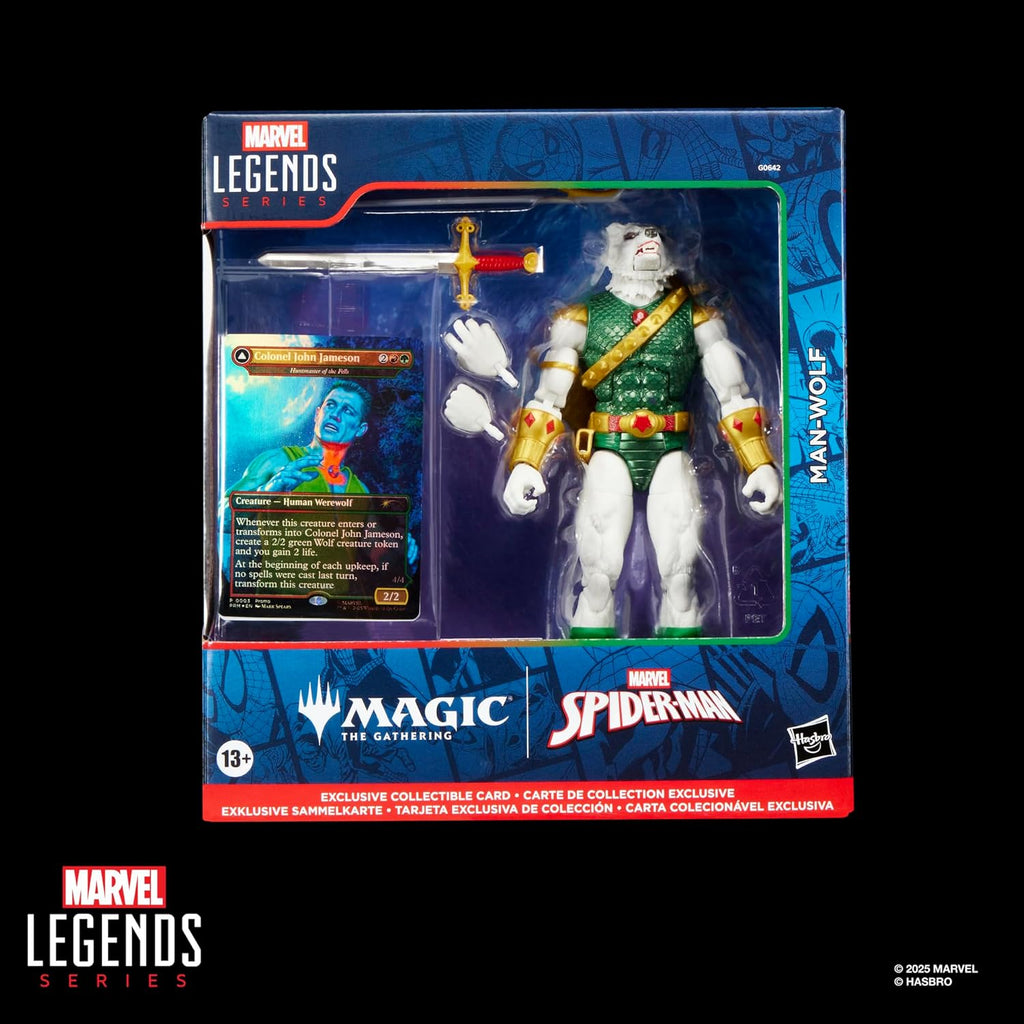 Marvel Legends Series Magic The Gathering ManWolf 6inch SpiderMan Action Figure Toy And Exclusive Foil Collectible Card Game Trading Card
