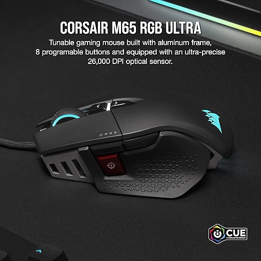 Corsair CH-9309411-AP2 M65 RGB ULTRA -BLK Gaming Mouse, 8000HZ, Hyper Polling Lett, Black