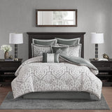 Madison Park Odette Cozy Comforter Set Jacquard Damask Medallion Design, King, Silver 8 Piece
