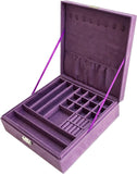 Purple Two-Layer Lint Jewelry Box Organizer Display Storage Case with Lock