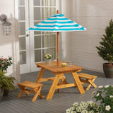 KidKraft Outdoor Wooden Table And Bench Set With Striped Umbrella