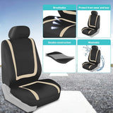 FH Group Car Seat Covers Full Set Beige Cloth - Universal Fit Automotive Seat Covers, Low Back Front Seat Covers, Solid Back Seat Cover, Washable Car Seat Cover for SUV, Sedan and Van