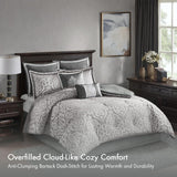 Madison Park Odette Cozy Comforter Set Jacquard Damask Medallion Design, King, Silver 8 Piece