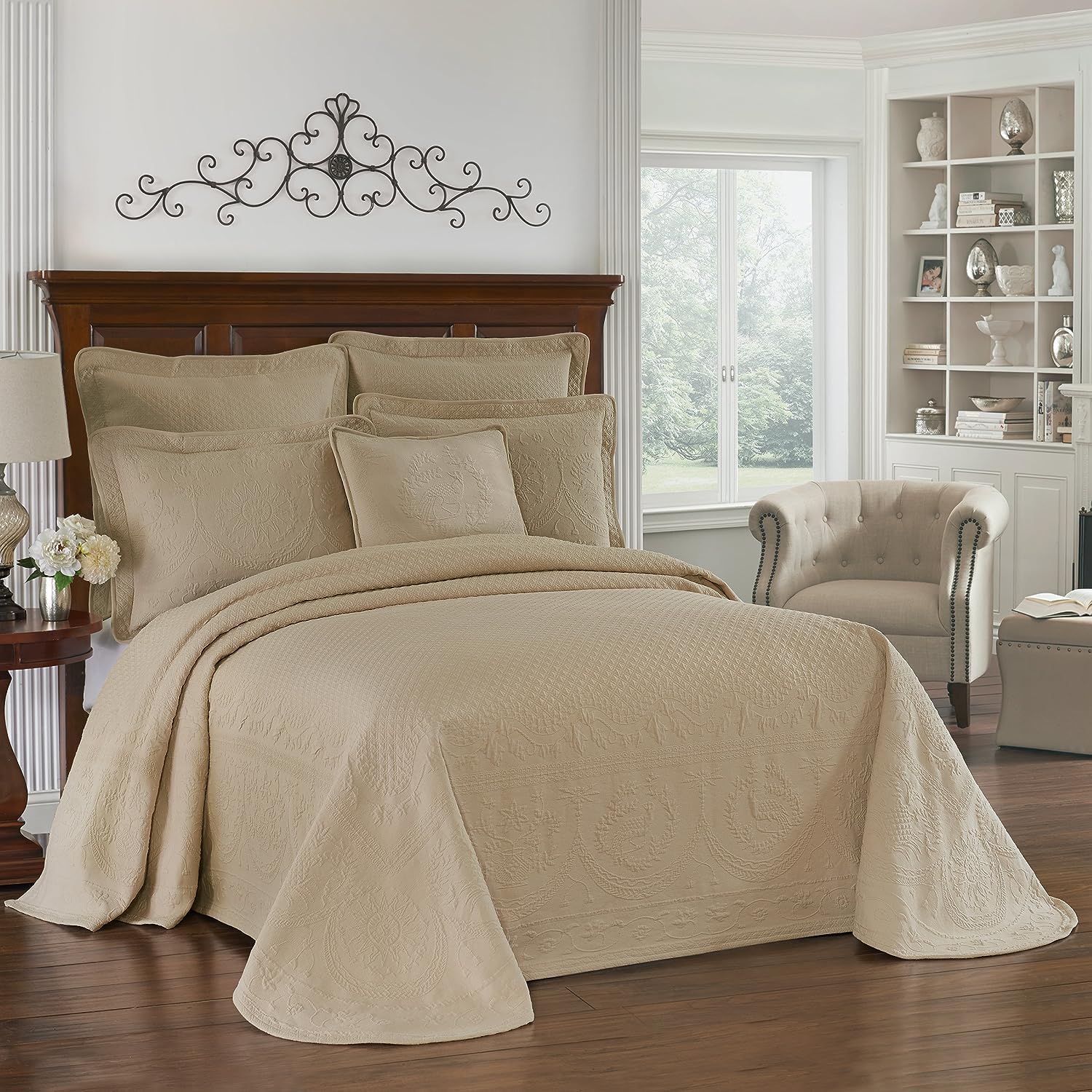 Bedspreads Coverlet - King Charles Collection 120" x 114" Size 100% Cotton Oversized Matelasse Bed Spread, King/Cal King, Birch