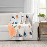 Lush Decor Rowley Birds Reversible Throw Blanket, 50" W x 60" L, Multi - Colorful Floral Bird Print - Whimsical & Playful Quilted Bird Blanket For Bed, Couch Or Chair - Farmhouse & Boho Home Decor