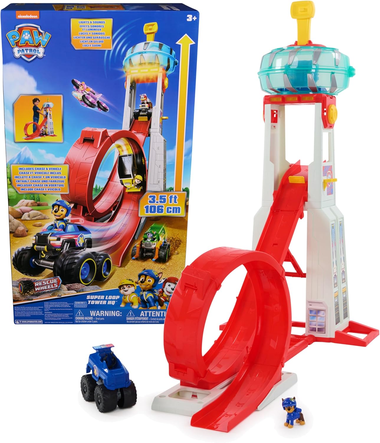 Paw Patrol: Rescue Wheels Super Loop Tower HQ, with Light, Sound, Vehicle Launcher, Chase Action Figure and Toy Truck, Kids’ Toys for Boys and Girls Aged 3+ Main image