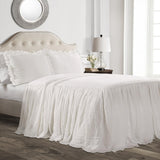 Lush Decor Ruffle Skirt Bedspread Vintage Chic Farmhouse Style Lightweight 3 Piece Set, Full, White