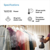 BRAUN GS7077BK - Garment steamer, 1600W, 35g/min continuous steam, steam shot, ceramic plate, descaling function, black color