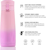 LOCK & LOCK Ceramic Lined Stainless Steel Bottle Double Wall Vacuum Insulated BPA-Free Travel Mug, Cold Drinks and Hot Beverages, 15oz, Gradation Pink