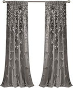 Lush Decor Riley Window Curtain Panel - Charming Handmade Bow Details - Elegant Light Filtering Single Curtain for Living Room, Dining Room, or Bedroom - 54" W x 84" L, Gray