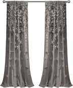 Lush Decor Riley Window Curtain Panel - Charming Handmade Bow Details - Elegant Light Filtering Single Curtain for Living Room, Dining Room, or Bedroom - 54" W x 84" L, Gray
