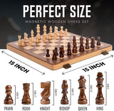 Chess Armory Magnetic Chess Set 15 inch x 15 inch - Inlaid Walnut Wooden Chess Set with Folding Chess Board, Staunton Chess Pieces, & Storage Box - Chess Set Wood Board Game
