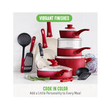 GreenLife Soft Grip Ceramic Non-Stick Cookware Set, Red, 16Pc