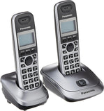 Panasonic KXTG2512CXM Digital Cordless Twin Phone 1.4in Amber Backlight Screen Metalic Grey Color