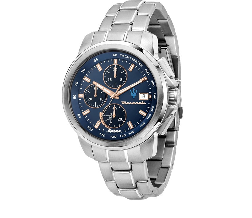 Maserati Successo Solar Edition Chronograph Men's Watch, Stainless Steel Bracelet, Blue Dial R8873645004 Main image