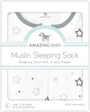 Amazing Baby Muslin Sleeping Sack with 2-Way Zipper, Stars, Sterling, Medium