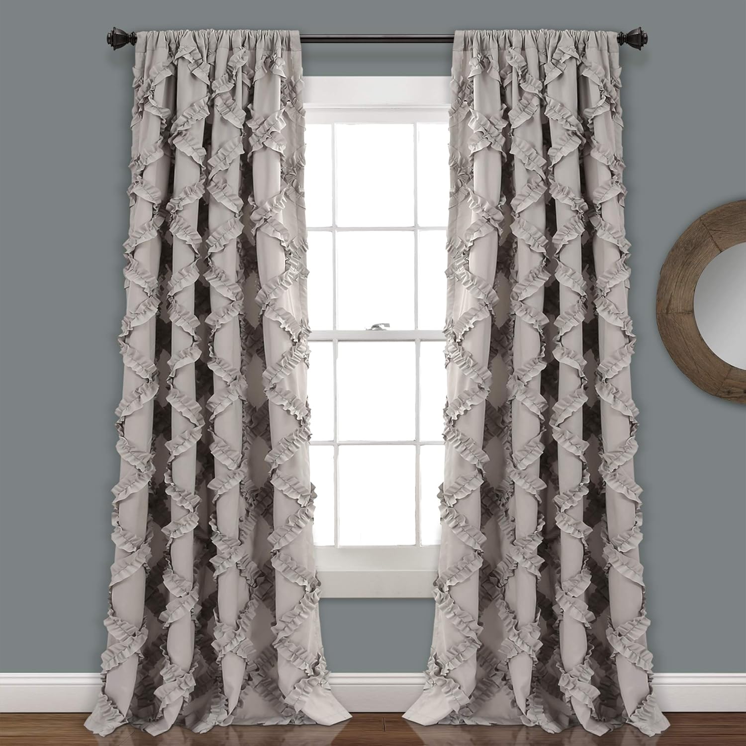 Lush Decor Gray Ruffle Diamond Curtains Textured Window Panel Set For Living Dining Room Bedroom Pair 84in X 54in Main image