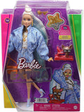 Barbie Extra Doll #16 in Blue Paisley-Print Skirt & Jacket, with Pet Puppy, Extra-Long Hair & Accessories, Flexible Joints, for 3 Years Old & Up, Multicolored