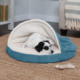 Furhaven 26" Round Orthopedic Dog Bed for Medium/Small Dogs w/Removable Washable Cover, For Dogs Up to 30 lbs - Sherpa & Suede Snuggery - Blue, 26-inch