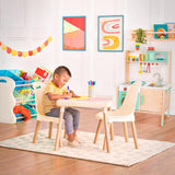 B. toys- B. spaces- Table and Chair Set- Furniture For Toddlers- 1 Craft Table & 2 Chairs- Natural Wooden Legs- Ivory- 3 years +