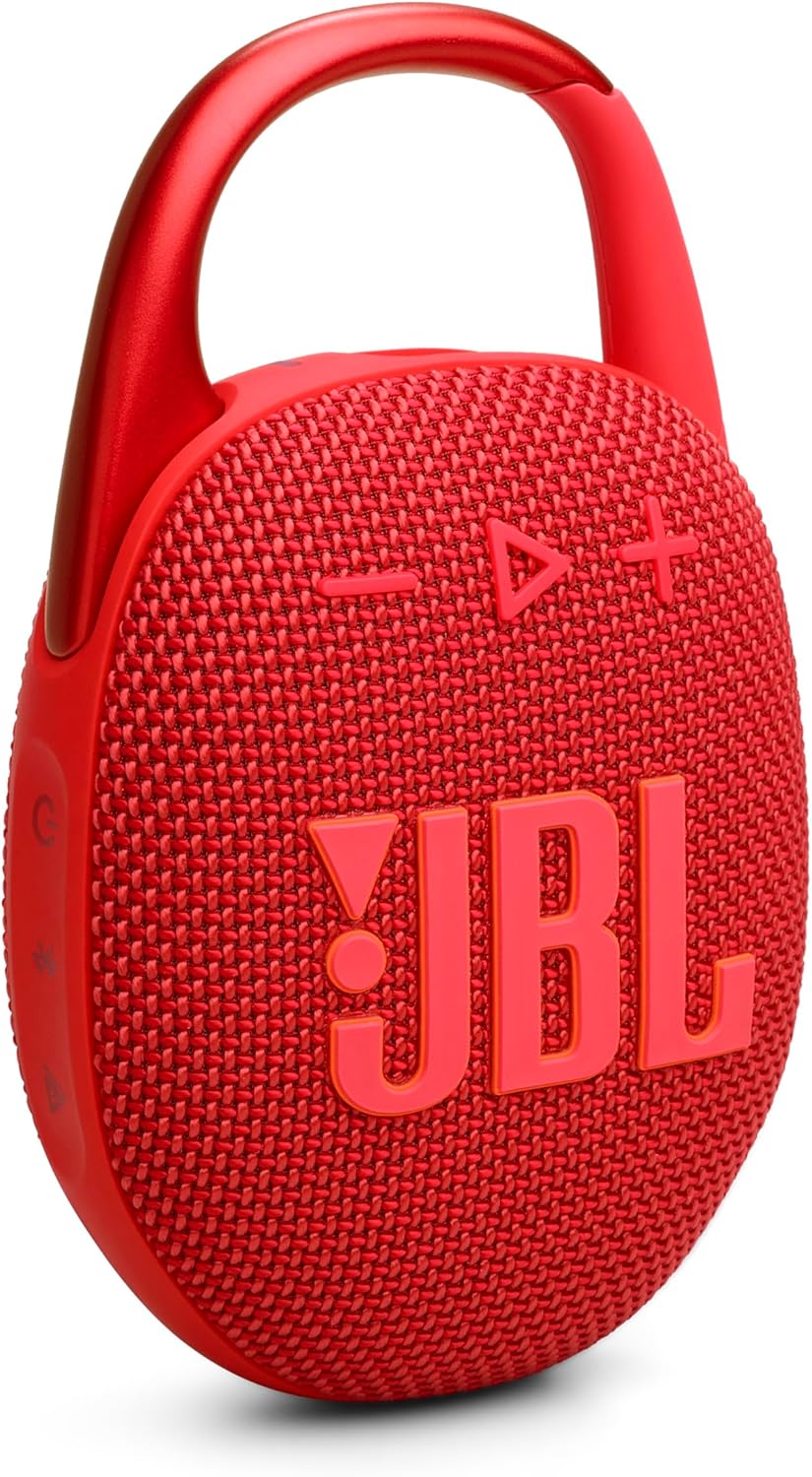 JBL Clip 5 - Ultra-Portable, Waterproof & Dustproof Bluetooth Speaker, Big Pro Sound with Punchy bass, Integrated Carabiner, Up to 12 Hours of Play, Made in Part with Recycled Materials Red