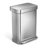simplehuman 55 Liter 14.5 Gallon Stainless Steel Rectangular Kitchen Step Trash Can With Liner Pocket Brushed Stainless Steel