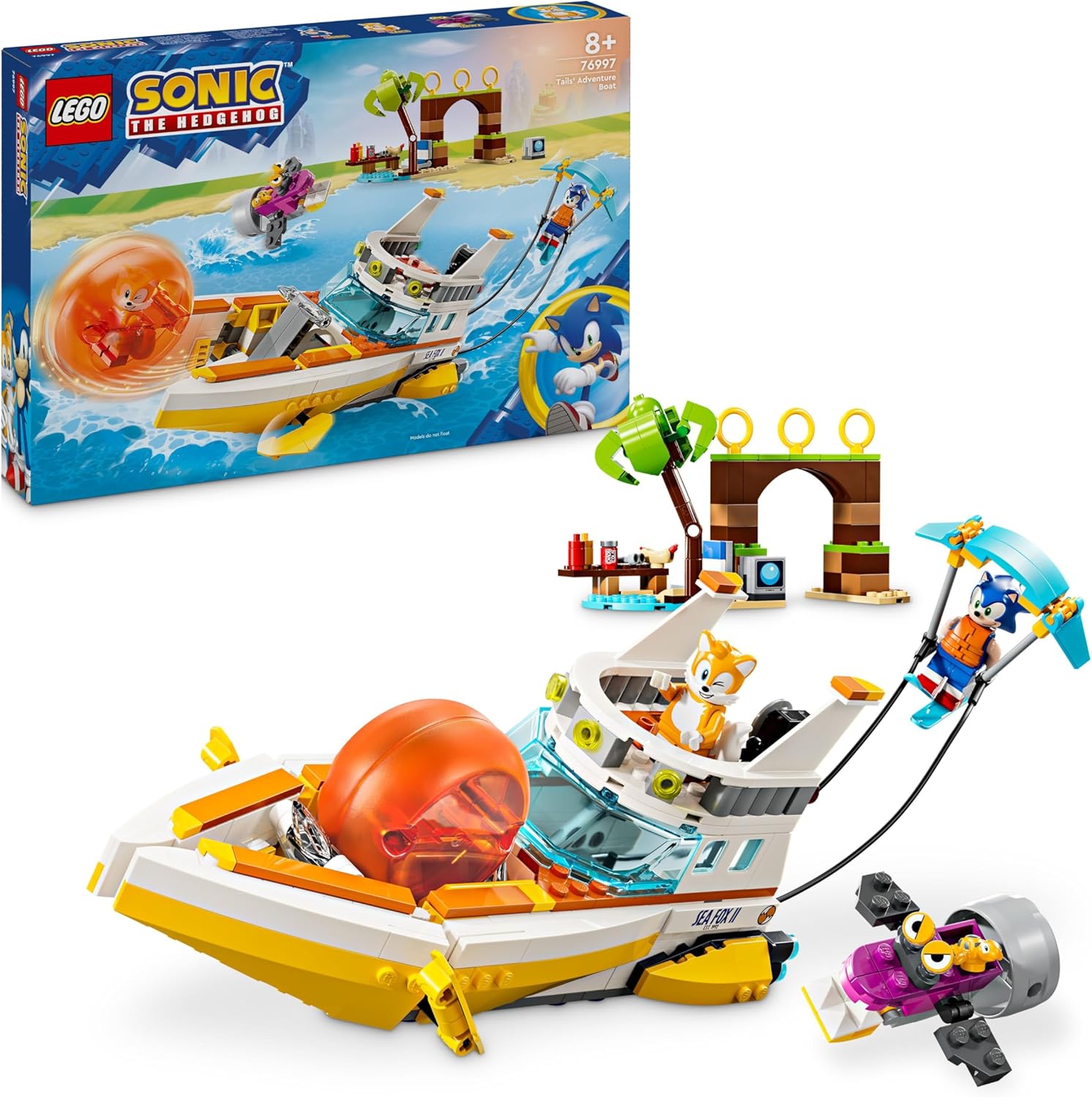 LEGO Sonic the Hedgehog Tails’ Adventure Boat Collectible Interactive Toy for 8 Plus Year Old Kids, Boys & Girls, Playset with Video Game Characters and Water Skis, Gamer Gift 76997 Main image