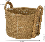 Household Essentials Large Wicker Floor Storage Basket with Braided Handle, Light Brown 19''x 25''