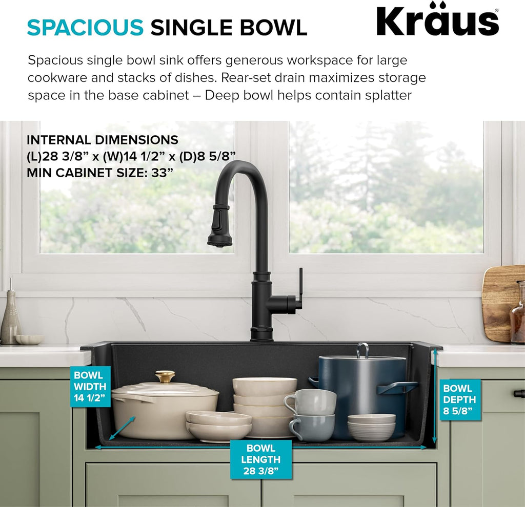 Kraus KGD412B Quarza Granite Kitchen Sink 31.5 Inch Black