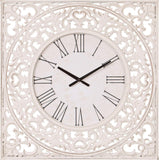 Patton Wall Decor Distressed White Ornate Wood Carved Wall Clock 24in