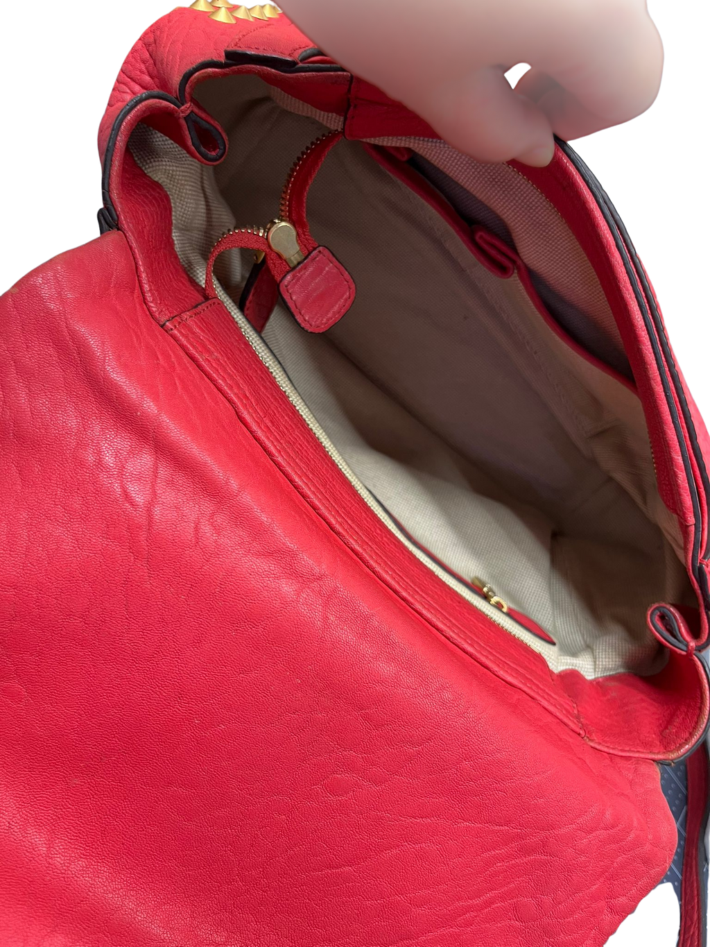 MCM 2way Leather Flapbag Red Studs
