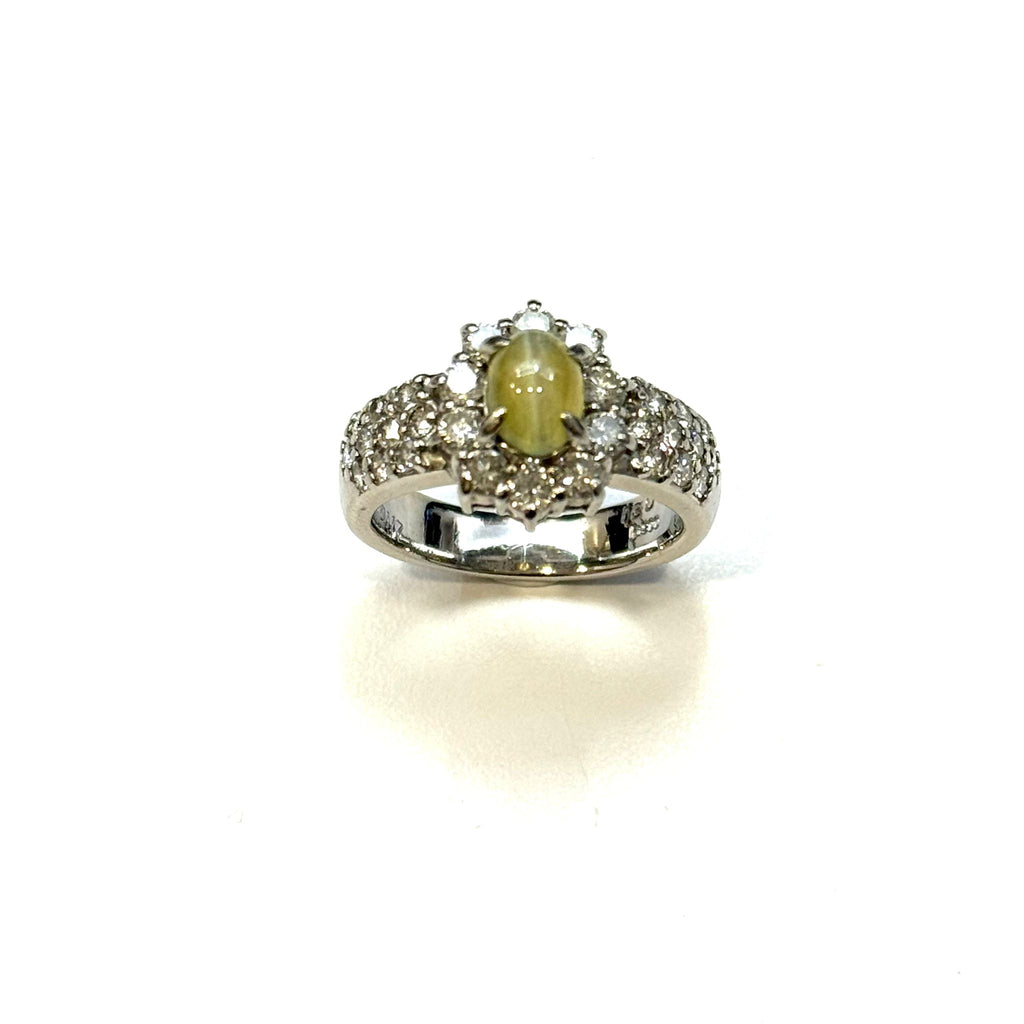 PT900 Chrysoberyl Cat's Eye & Diamond Ring