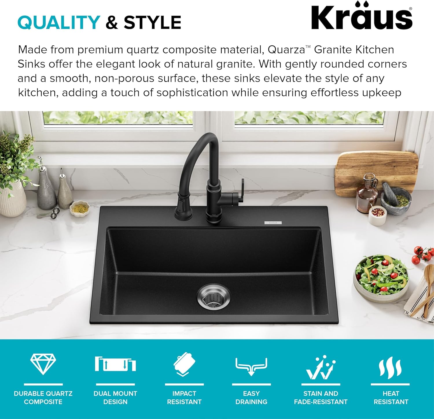 Kraus KGD412B Quarza Granite Kitchen Sink 31.5 Inch Black Secondary image