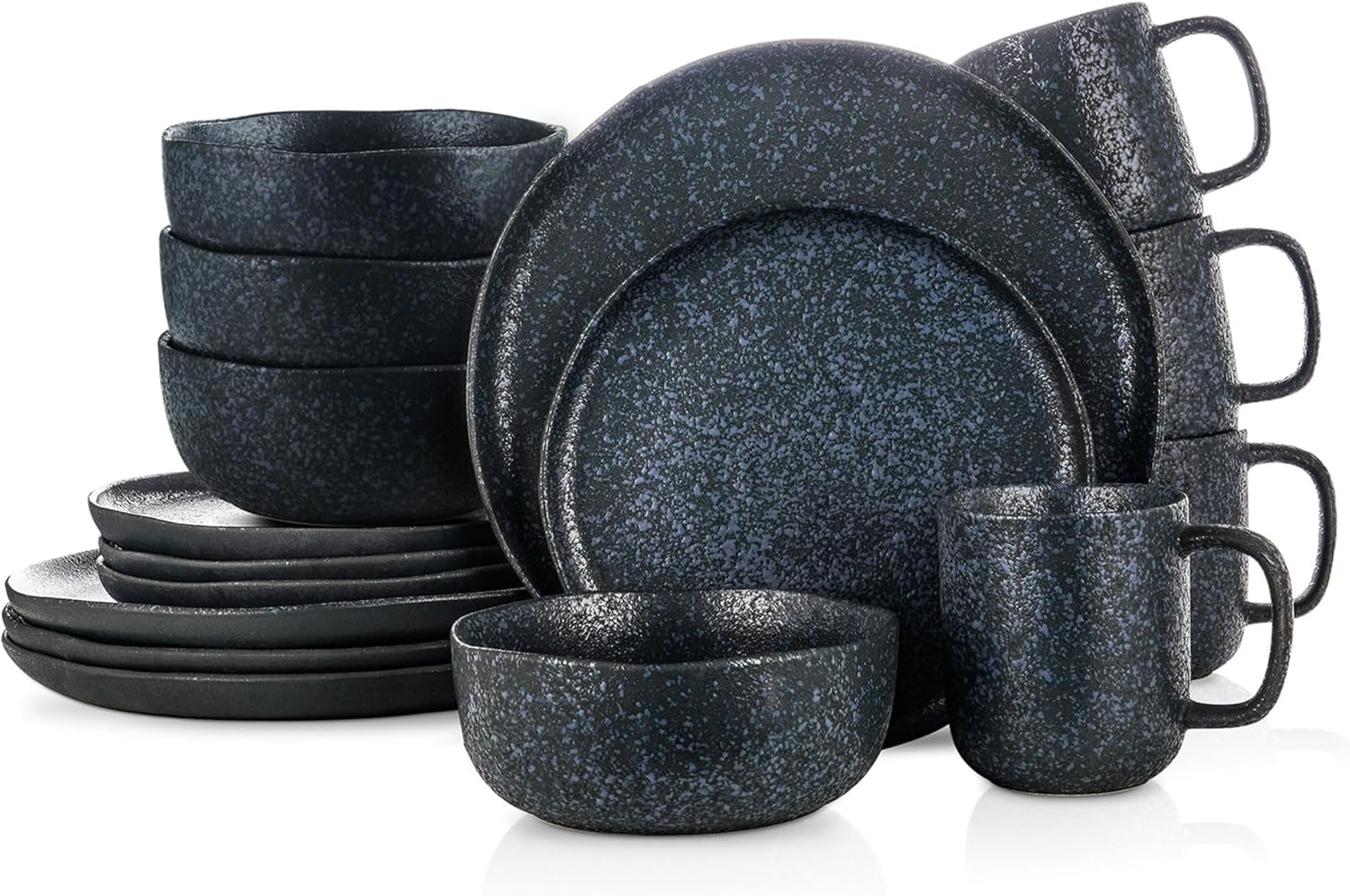 Stone Lain Tom Stoneware 16-Piece Reactive Glaze Dinnerware Set, Plates and Bowls Set, Microwave and Dishwasher Safe Dish Set for 4, Gray-Blue Main image