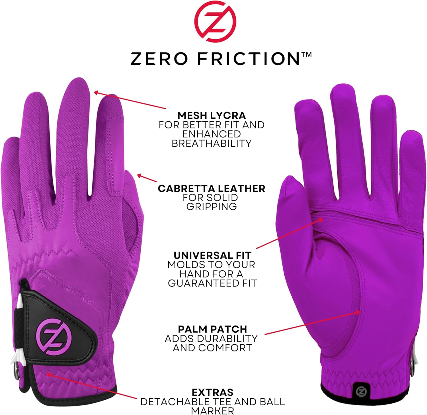 Zero Friction Mens Cabretta Elite Left Hand One Size Purple
