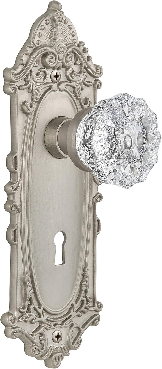 Nostalgic Warehouse Victorian Plate with Keyhole Crystal Glass Knob, Single Dummy, Satin Nickel (702083) Main image