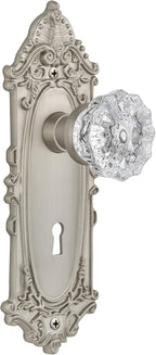 Nostalgic Warehouse Victorian Plate with Keyhole Crystal Glass Knob, Single Dummy, Satin Nickel (702083)