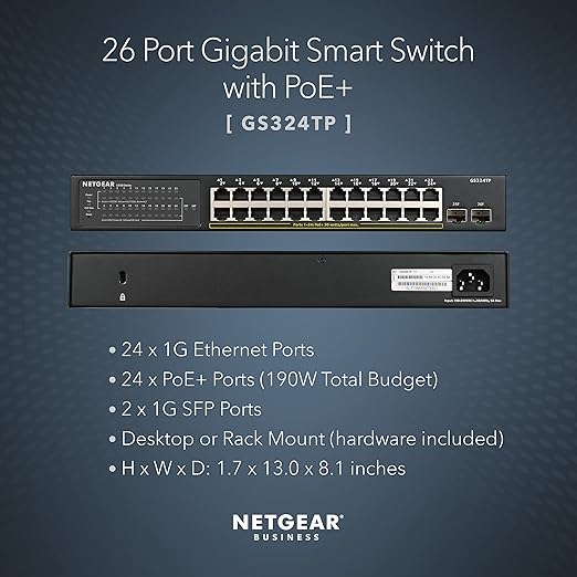 NETGEAR GS324TP 26 Port Gigabit Ethernet Smart Managed Pro PoE Switch