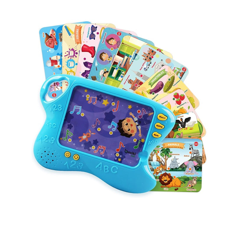 Boxiki kids Toddler Tablet and Learning Pad with 10 Educational Cards | Kids Smart Pad and Board Game w/ Touch and Learn Functions | Learn Animals, Colors,...