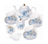 Fanquare Blue Flowers Porcelain Tea Set, Service for 6