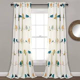 Lush Decor Rowley Birds Room Darkening Curtains, Set for Living Room, Dining Room, Bedroom (Pair), 52" W x 84" L, Multicolor